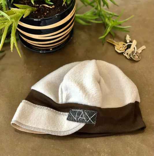 Fleece Cream with dark Brown band JAX Newsboy cap SM