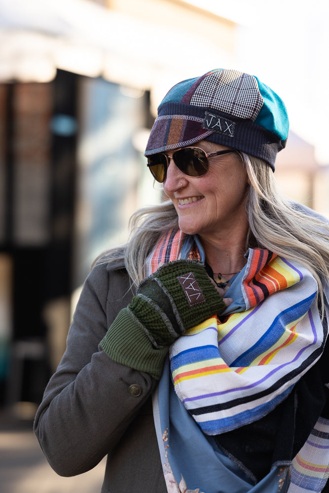 Upcycled Mix Fall wool flannel midweight Newsboy cap