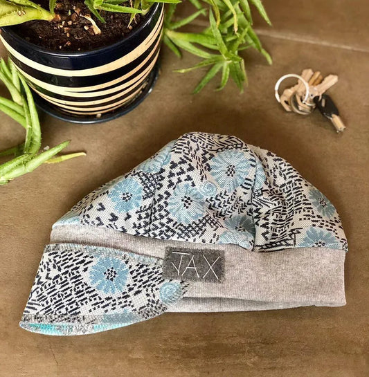 Retro blue daisy pants upcycled Newsboy cap onesize