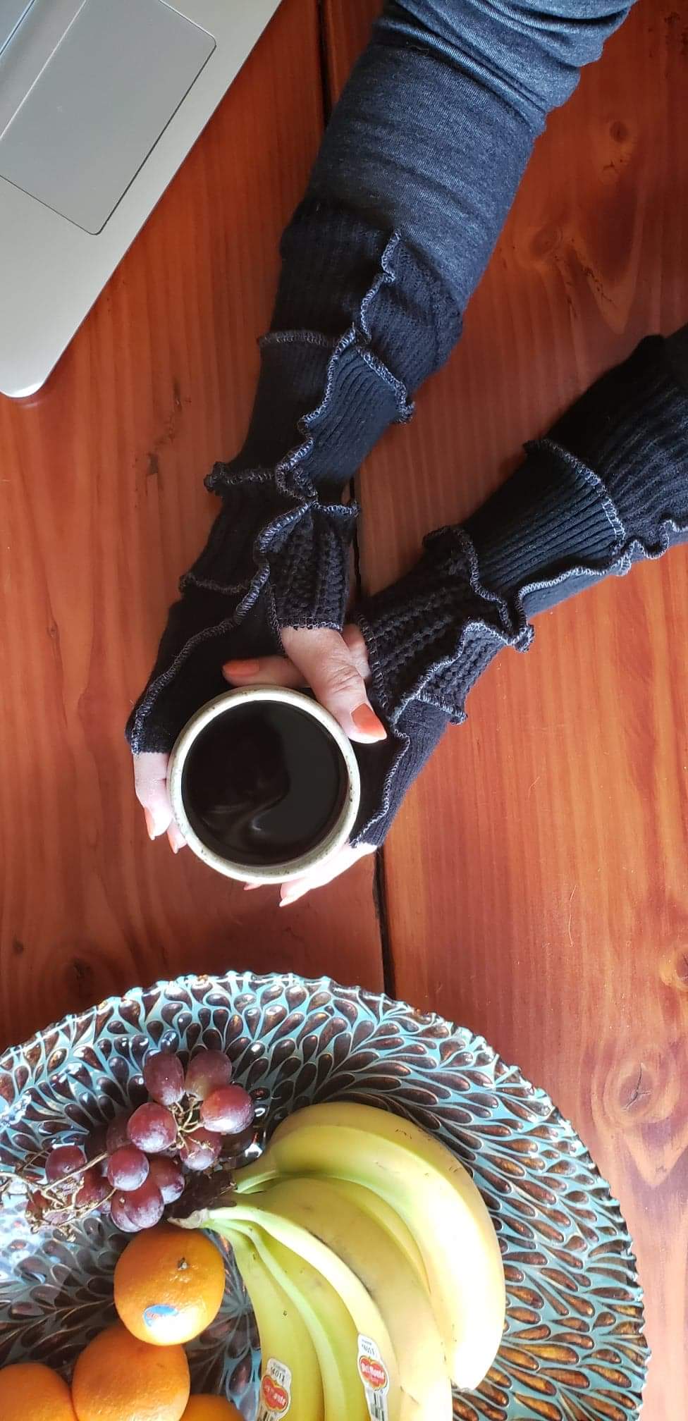 Upcycled Black solid mix sweaters Fingerless texting gloves