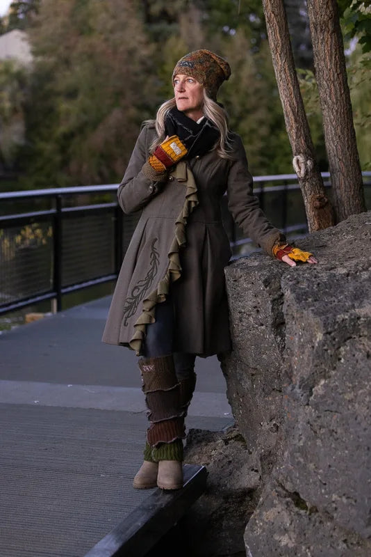 Upcycled Fall mix Orange, maroon sweaters Fingerless gloves