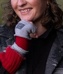 Upcycled Fall mix Red and Grey sweaters Fingerless texting gloves