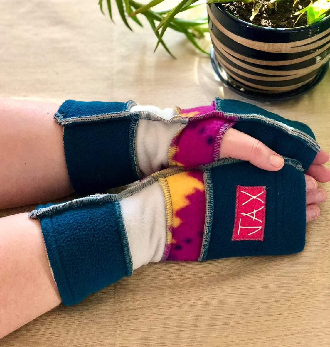 Fleece Teal 80's splash JAX Fingerless Gloves