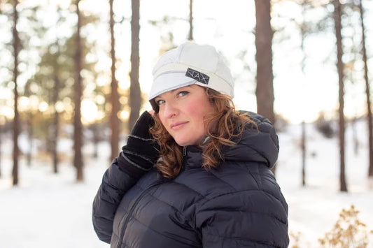 Upcycled sweater mixed cream on black JAX Newsboy cap
