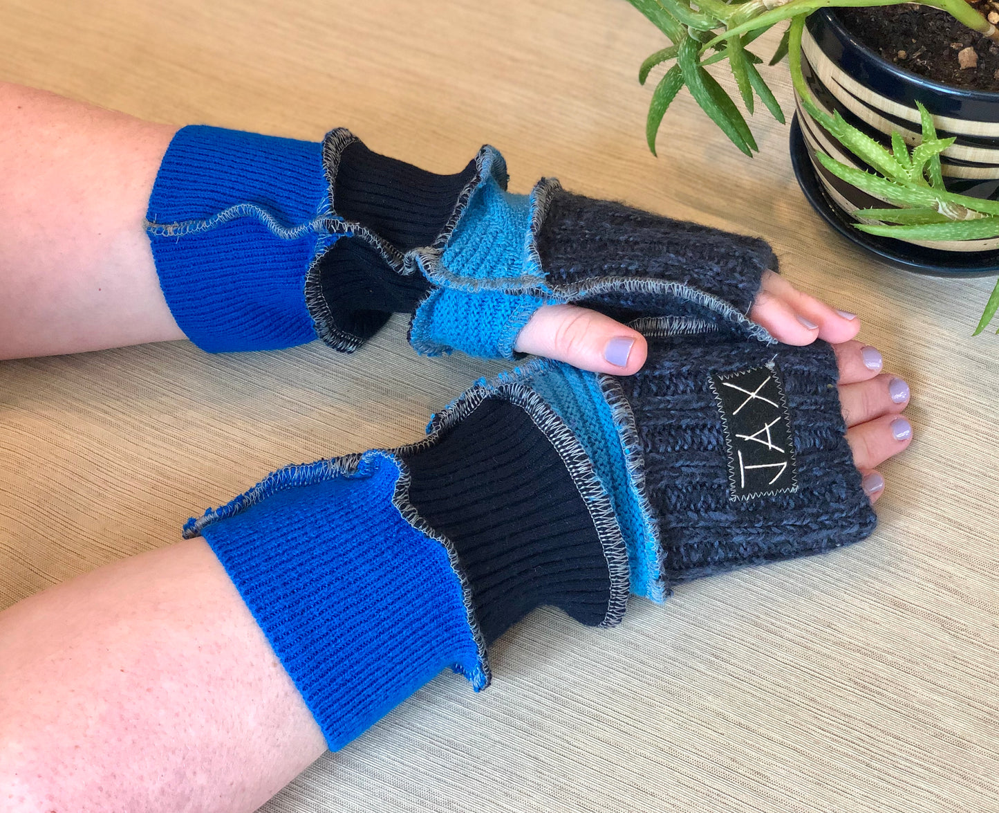 Upcycled mixed blues Jax texting gloves