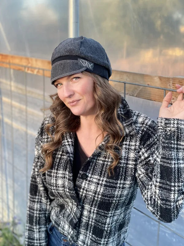 Upcycled sweater Dark Grey with Black Newsboy cap choose size