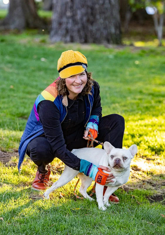 Upcycled color block mix Color sweaters Fingerless texting gloves