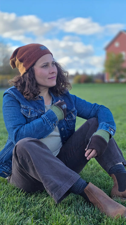 Upcycled Brown and green wool sweater fingerless gloves
