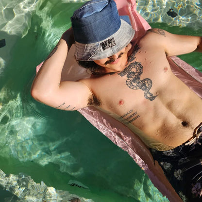 Upcycled Denim turned into an Adult bucket reversible