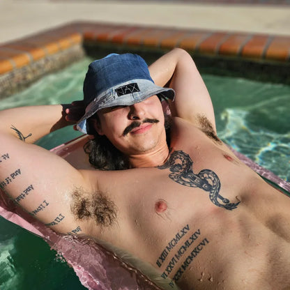 Upcycled Denim turned into an Adult bucket reversible