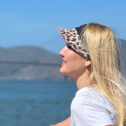 Upcycled cheetah brown stretch band Sun Visor