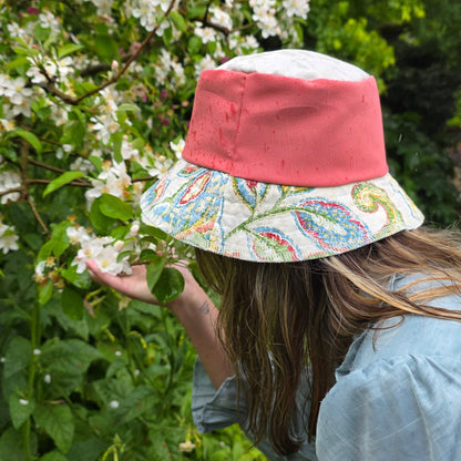 Upcycled Linen Floral Paisley Reversible Bucket