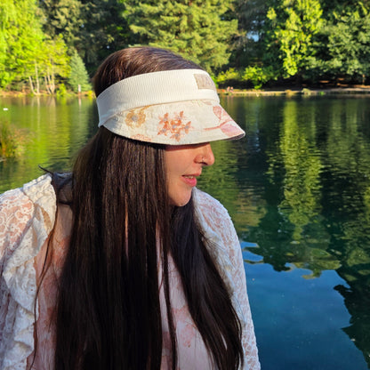 Upcycled Khaki pant with Vintage pink Lace reversible Visor