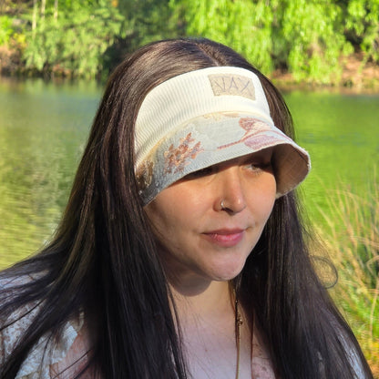 Upcycled Khaki pant with Vintage pink Lace reversible Visor