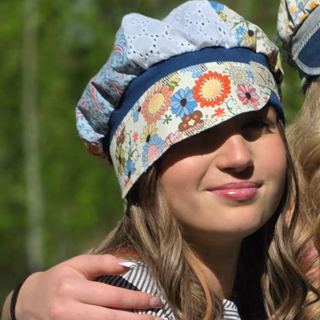 Upcycled Retro Daisies stretch Newsboy