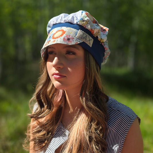 Upcycled Retro Daisies stretch Newsboy