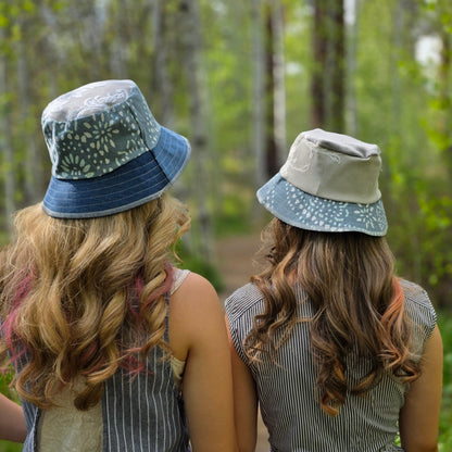 Upcycled Blue Lace denim Reversible Bucket