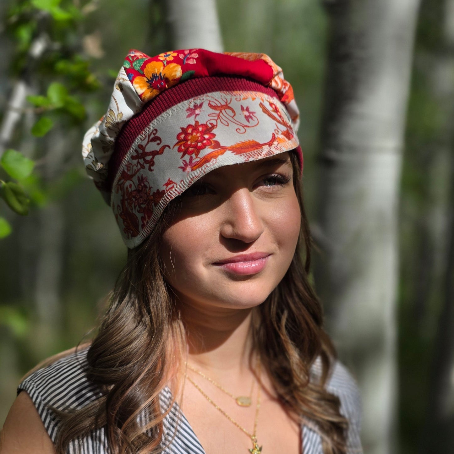 Upcycled Vintage red fabrics stretch Newsboy