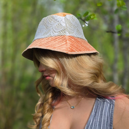 Upcycled Salmon cord and lace Reversible Bucket