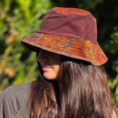 Upcycled Corduroy and Upholstery Reversible Bucket