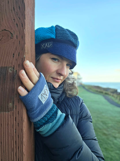 Ocean tones Upcycled sweater Newsboy cap