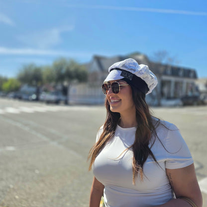 Cream lace pick your band color Newsboy cap