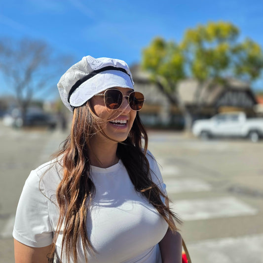 Cream lace pick your band color Newsboy cap