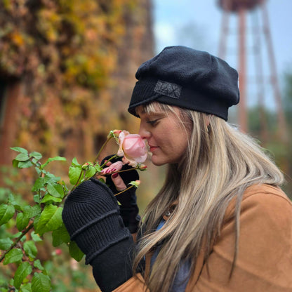 Black on black Upcycled Sweater Newsboy cap