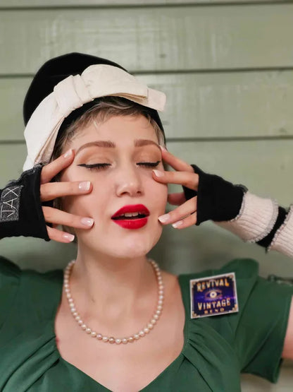 Cream and black upcycled Cashmere fingerless gloves. Rescued and recycled cashmere born again.