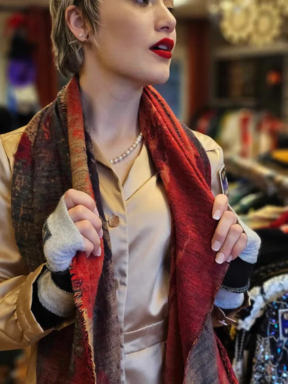 Grey and black upcycled Cashmere fingerless gloves. Rescued and recycled cashmere born again.