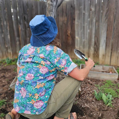 Upcycled Sun hat made with recycled denim jeans. Made in Bend Oregon by Jax Upcycled. jaxhats