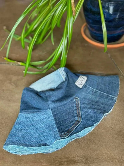 Upcycled Sun hat made with recycled denim jeans. Made in Bend Oregon by Jax Upcycled. jaxhats