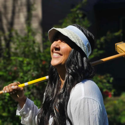 Upcycled Thick cream cotton blanket with white band Sun Visor