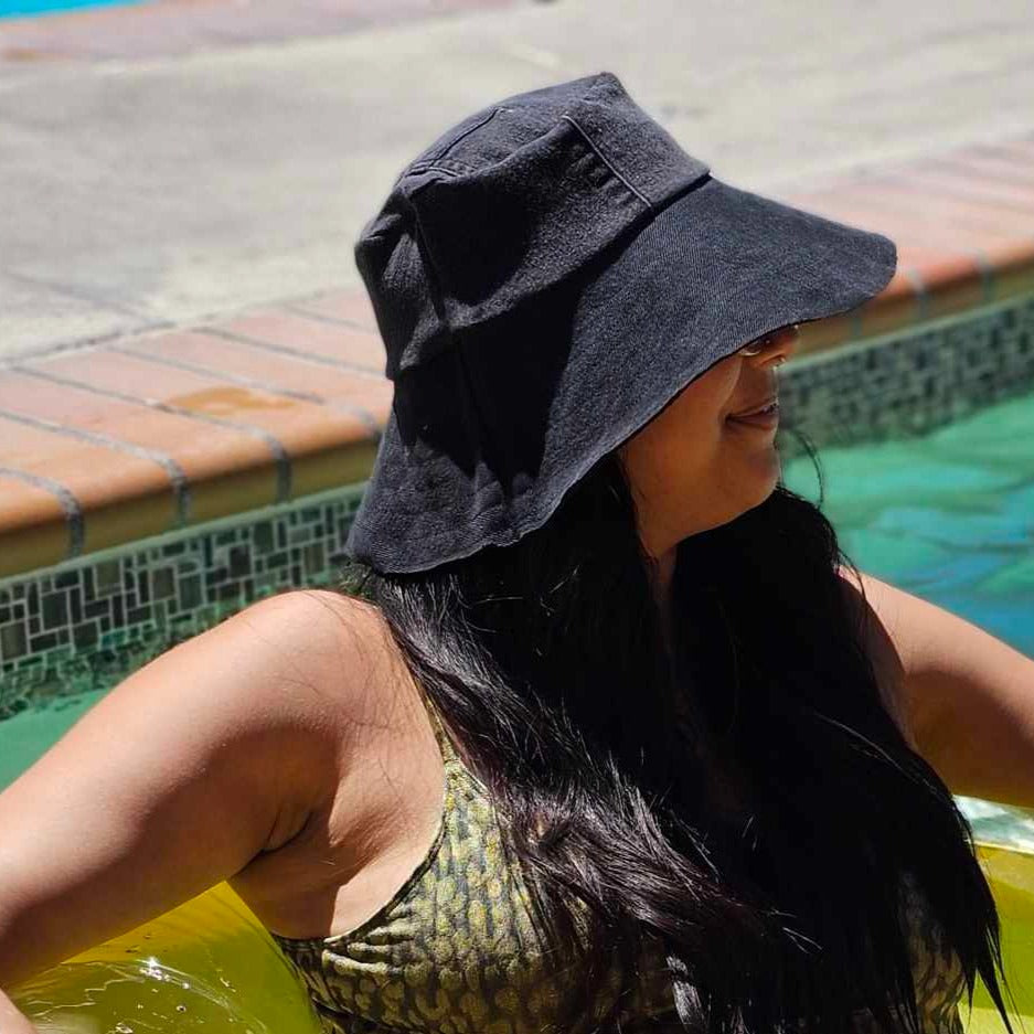 Upcycled Black mix denim JAX Sun hat