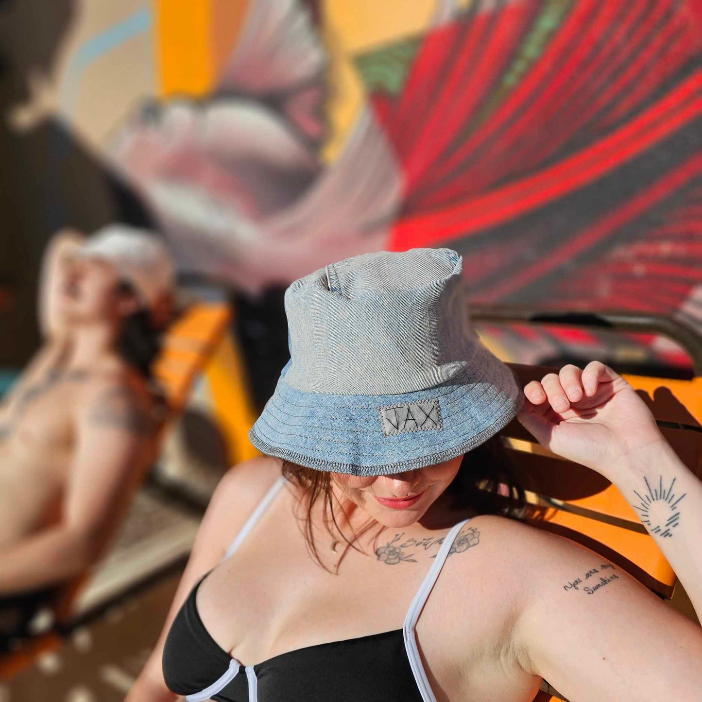 Upcycled Denim turned into an Adult bucket reversible