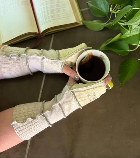 Upcycled Cream mix sweaters Fingerless texting gloves