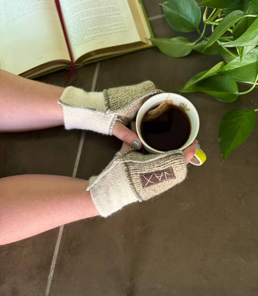 Upcycled Cream mix sweaters Fingerless texting gloves