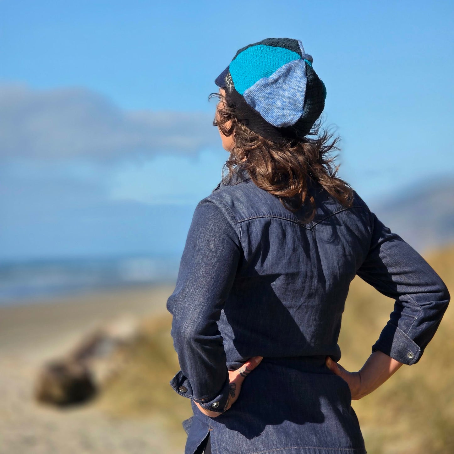 Ocean tones Upcycled sweater Newsboy cap