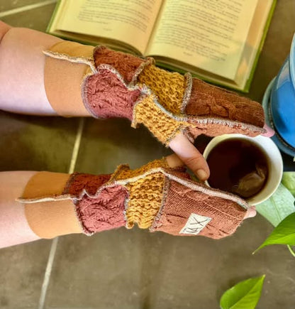 Upcycled Fall mix Orange, maroon sweaters Fingerless gloves