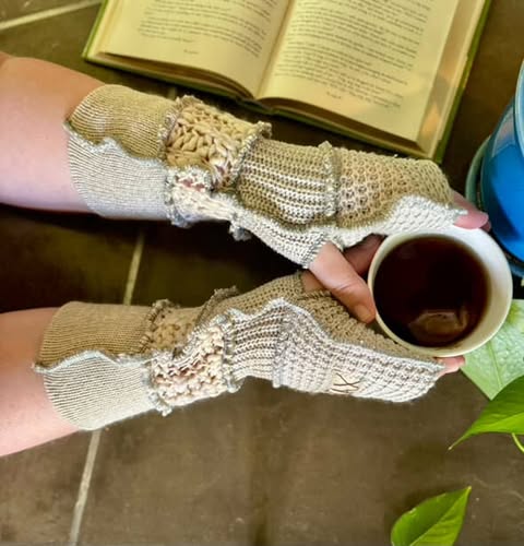 Upcycled Cream mix sweaters Fingerless texting gloves