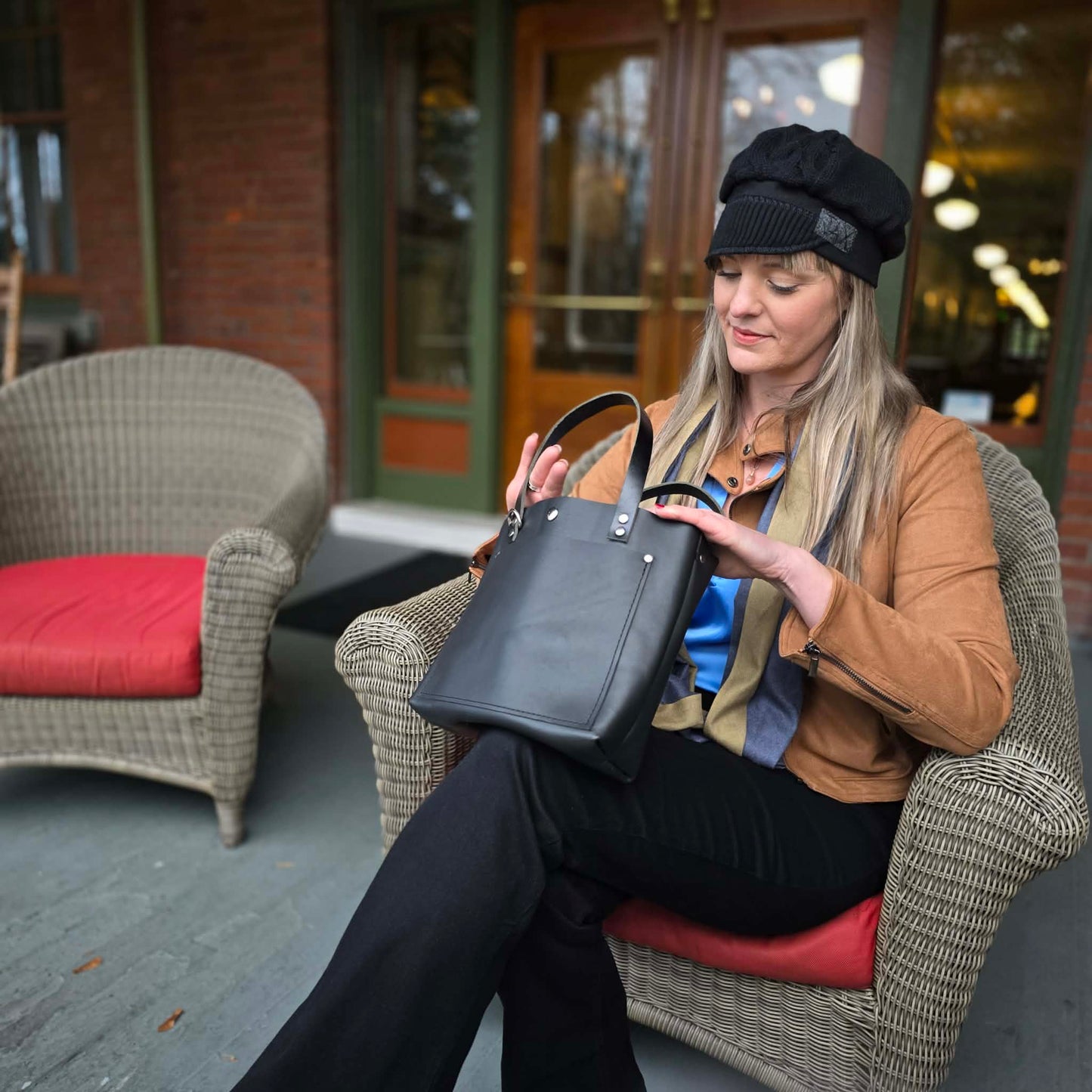 Black on black Upcycled Sweater Newsboy cap