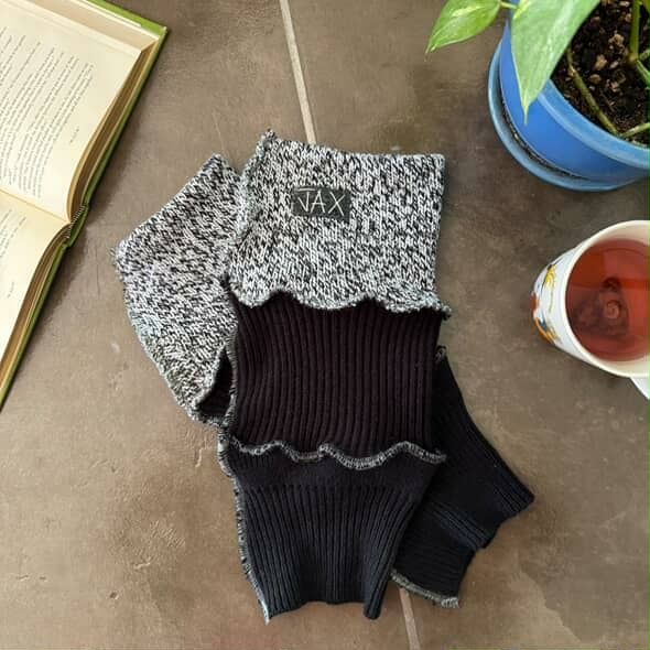 Black and Speckeled Upcycled Sweater Leg Warmers