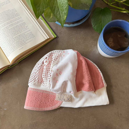 The Spring sweetest Upcycled lace curtain, floral linens Newsboy cap (98% cotton)