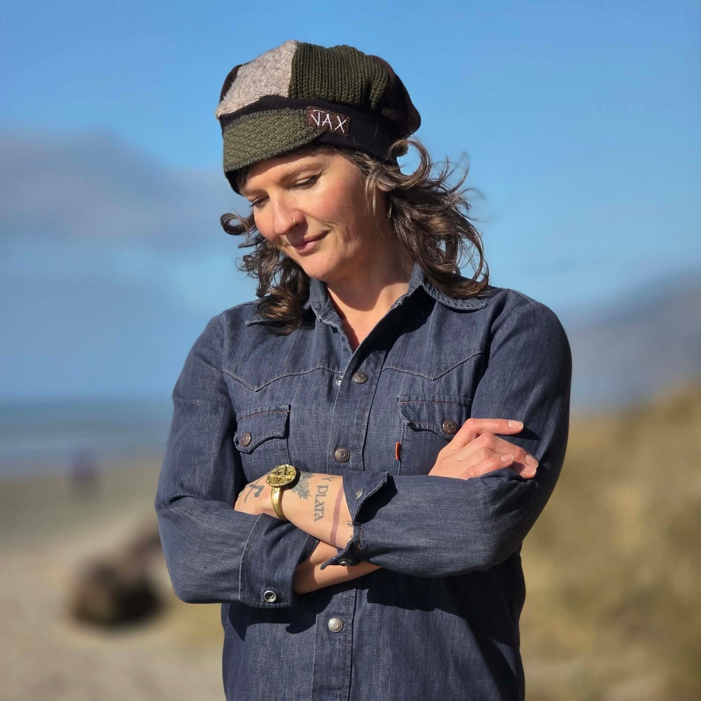 Forest tone Upcycled Sweater Newsboy Beanie
