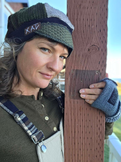 Forest tone Upcycled Sweater Newsboy Beanie