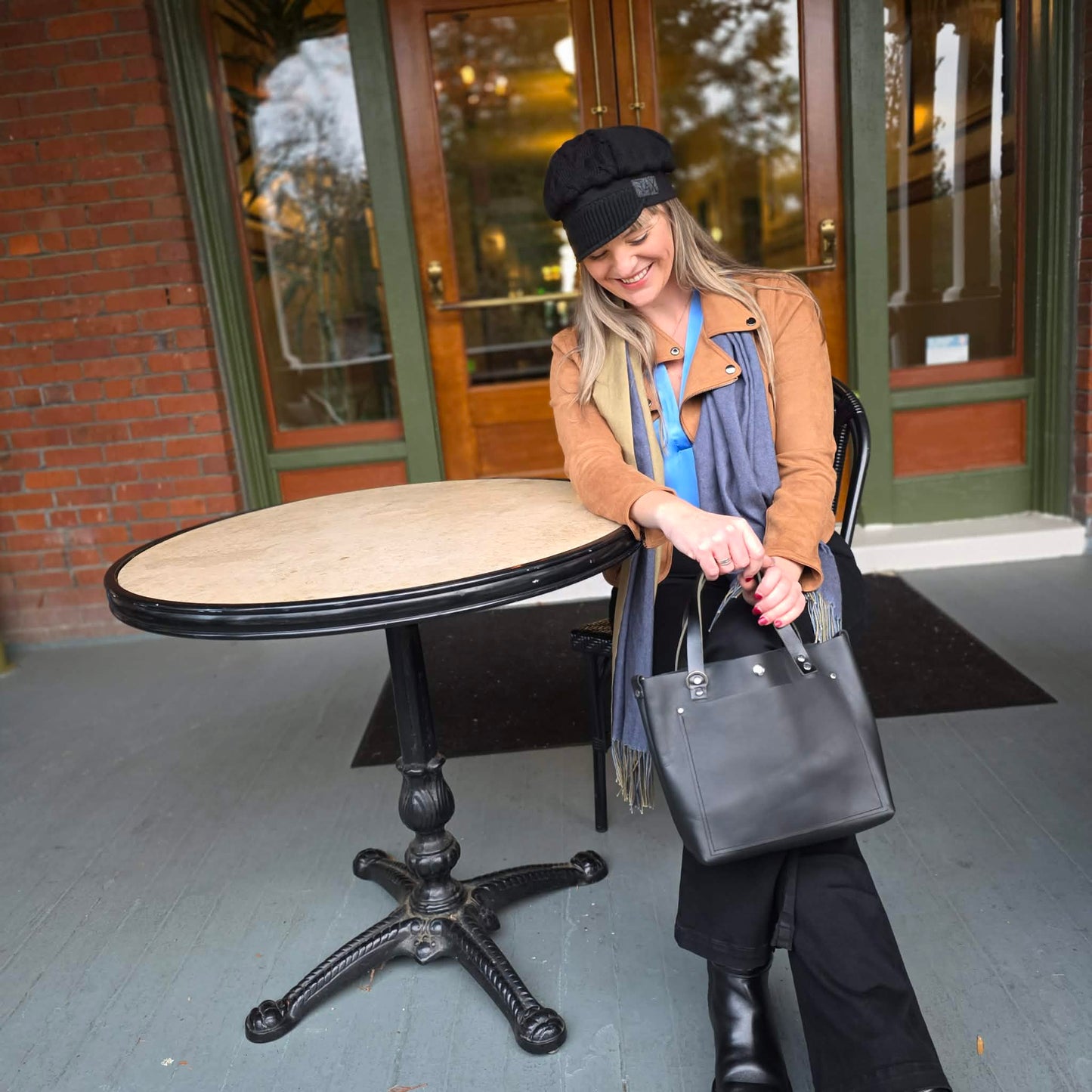 Black on black Upcycled Sweater Newsboy cap