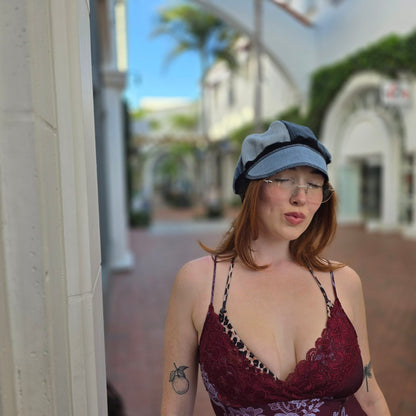 Mix Denim Upcycled Jean Newsboy cap mid weight