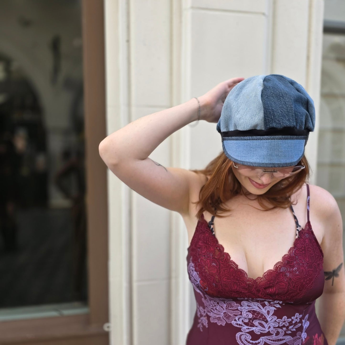 Mix Denim Upcycled Jean Newsboy cap mid weight