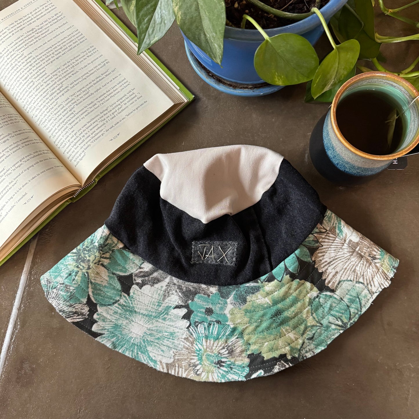 Upcycled Summer Teal Sunflowers Sun Hat