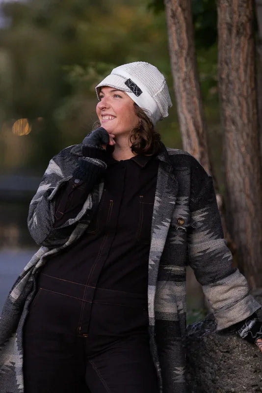 Upcycled sweater mixed cream on black JAX Newsboy cap